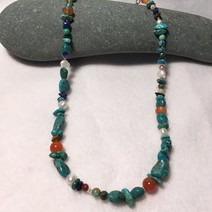 Necklace Turquoise Coral Pearl Lapis Tigers Eye